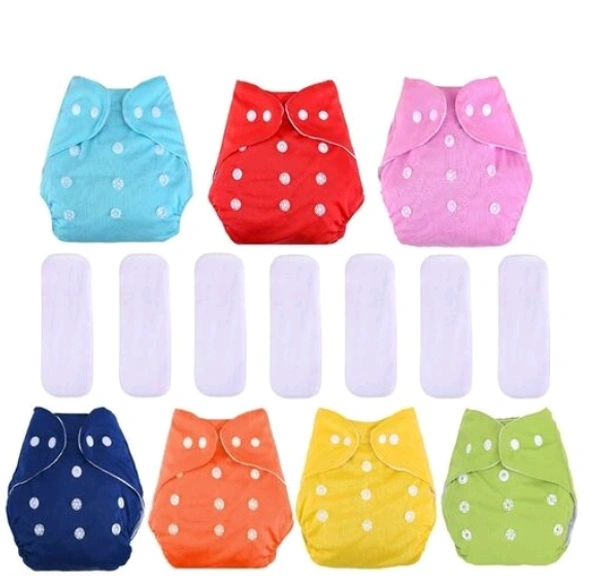 Longlife  All-in-One Bottom-Bumpers Washable Cloth Diaper 7 Diaper + 7 White Insert (Multi Colours) Set of 14 - Set of 14